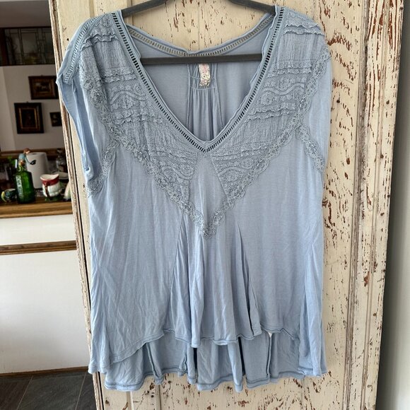 FREE PEOPLE ABIGAIL LACE TRIM JERSEY TOP - Picture 6 of 8